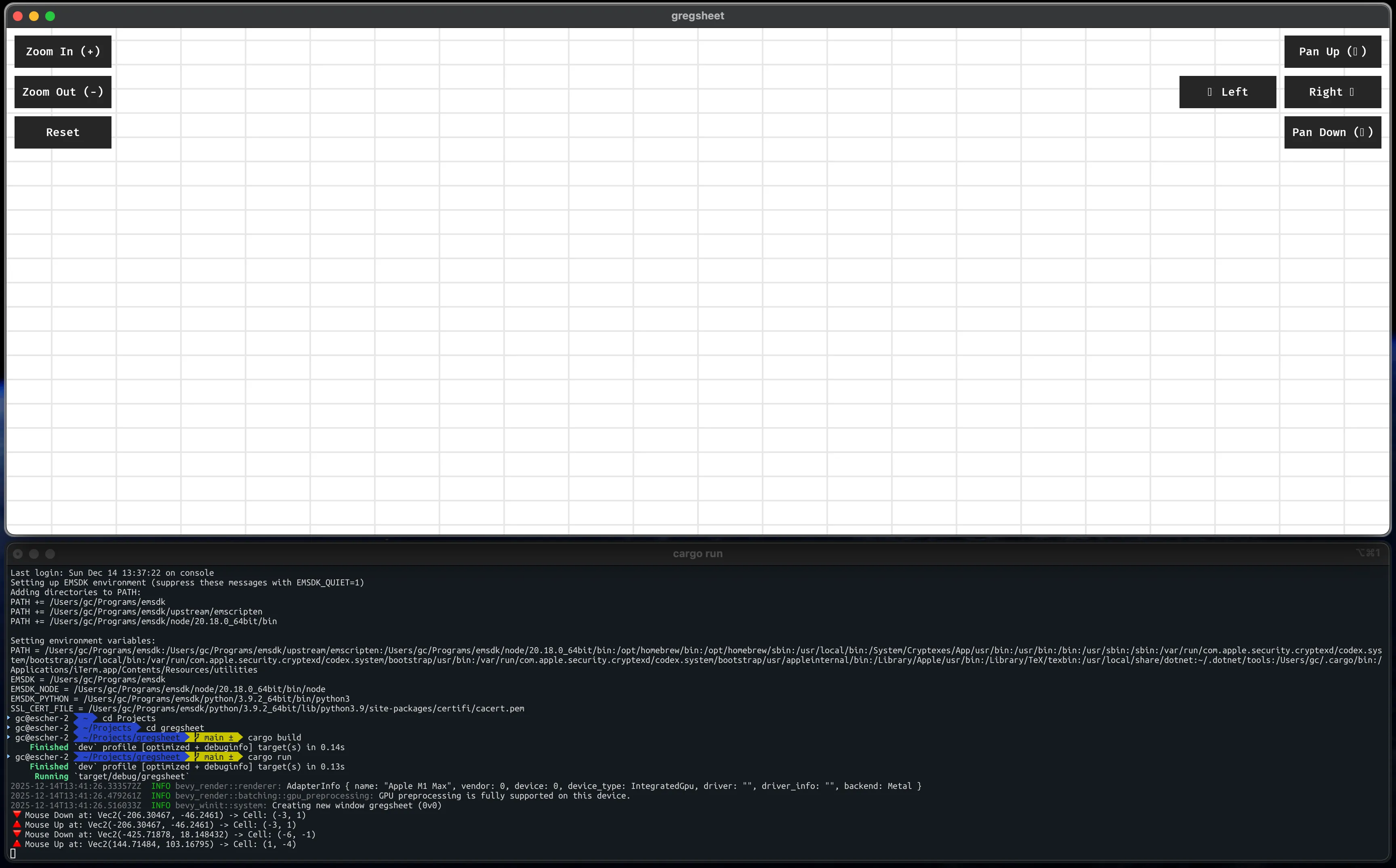 LangJam GameJam Day 0 Screenshot of a grid rendering